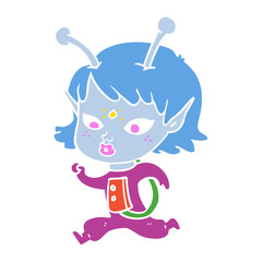 pretty flat color style cartoon alien girl running