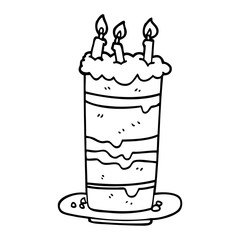 line drawing cartoon birthday cake