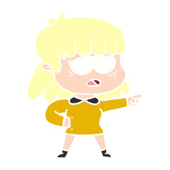 flat color style cartoon tired woman pointing