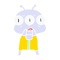 flat color style cartoon three eyed alien