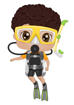 recommend clip art: Kid Boy Black Scuba Dive Illustration