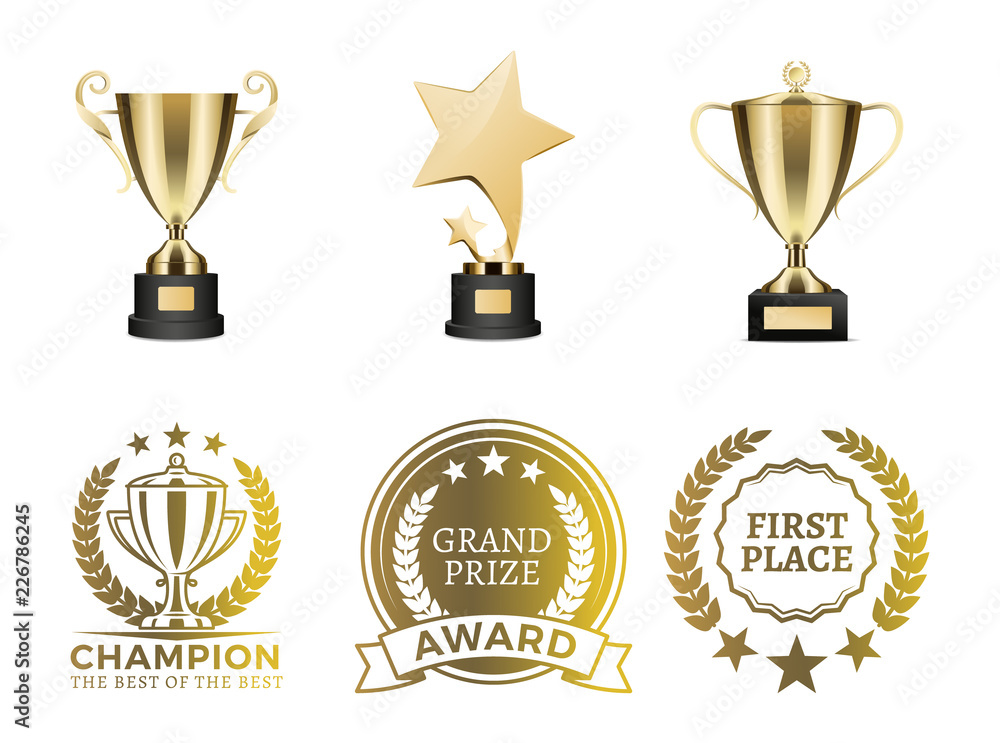 Wall mural goblets and certificates for win in contest set