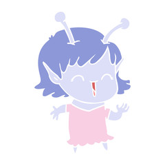 flat color style cartoon alien girl laughing