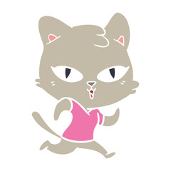 flat color style cartoon cat out for a run