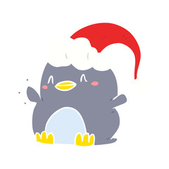 flat color style cartoon penguin wearing christmas hat