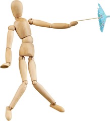Wooden Mannequin Dummy Defending With Paper Umbrella - Isolated