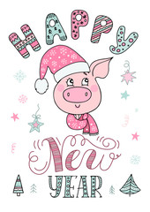 Happy New Year text, hand drawn lettering