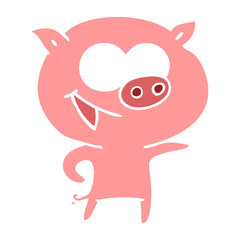 cheerful pig flat color style cartoon