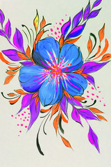 Flowers illustration on a black background. Oil Painting, Impressionism style, flower painting, canvas,