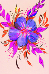 Flowers illustration on a black background. Oil Painting, Impressionism style, flower painting, canvas,