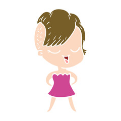 happy flat color style cartoon girl in cocktail dress