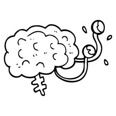 line drawing cartoon of a monster brain