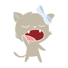 flat color style cartoon yawning cat