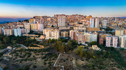 Fototapeta na wymiar Aerial. Agrigento. A city on the southern coast of Sicily, Italy and capital of the province of Agrigento. It is renowned as the site of the ancient Greek city of Akragas.