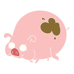 flat color style cartoon muddy pig