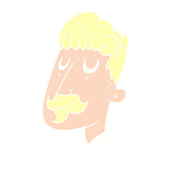 flat color illustration of a cartoon man with mustache
