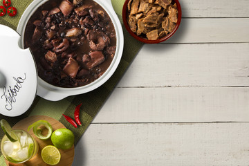 Brazilian Feijoada Food. Top view with copy space.