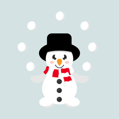 winter cartoon cute snowman with scarf and snowball