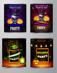 Halloween party invitation on wooden wall background