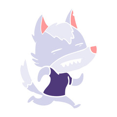 flat color style cartoon wolf showing teeth