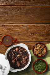 Brazilian Feijoada Food. Top view with copy space.