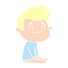 happy flat color style cartoon man sitting on floor