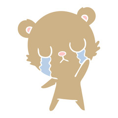 crying flat color style cartoon bear waving