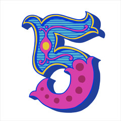 Ornate hand drawn number five