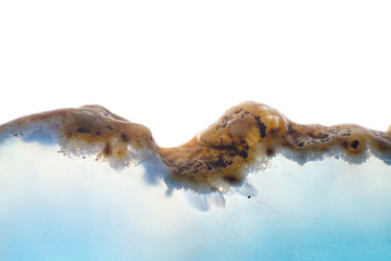 Close up of natural blue agate crystal surface, blue agate crystal cross section. abstract background texture.