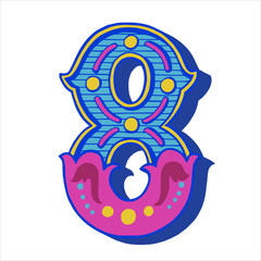 Ornate hand drawn number eight