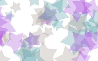 Multicolored translucent stars on a white background. Pink tones. 3D illustration