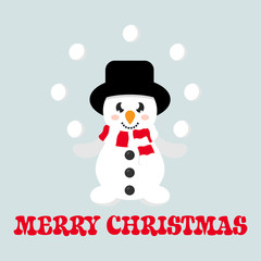 winter cartoon cute snowman with scarf and snowball and christmas text
