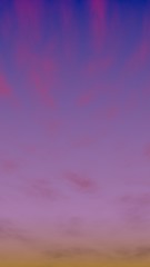 Cumulus pink clouds in the purple sky at sunset. Abstract group of clouds in the evening. 3D illustration
