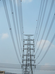 Fototapeta premium high voltage tower and high voltage wire with clear shy