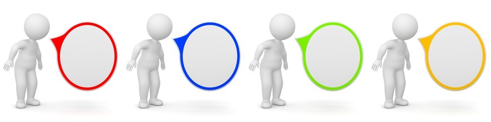 3D Rendering of a man with blank speech bubble on white background