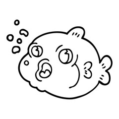 line drawing cartoon fish blowing bubbles