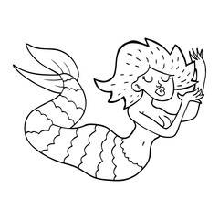 line drawing cartoon woman mermaid
