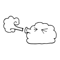 line drawing cartoon cloud blowing a gale