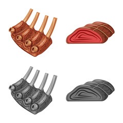 Isolated object of meat and ham logo. Set of meat and cooking stock vector illustration.