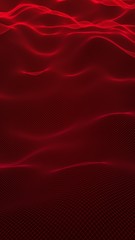 Abstract landscape on a red background. Cyberspace grid. Hi-tech network. Vertical image orientation. 3D illustration