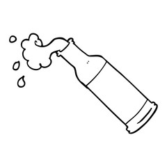 line drawing cartoon foaming beer bottle