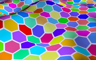 Honeycomb multi-colored. Perspective view on polygon look like honeycomb. Wavy surface. Isometric geometry. 3D illustration