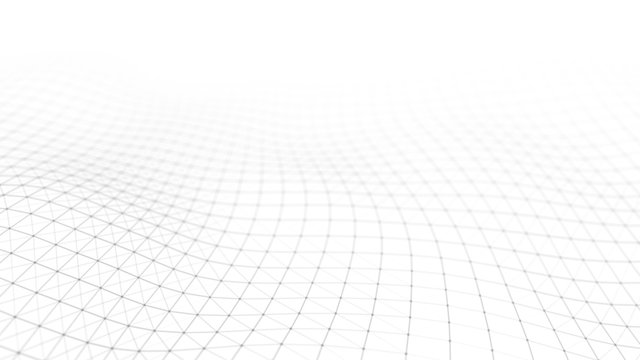 Wave white background. Abstract white futuristic background. Wave with connecting dots and lines on dark background. Wave of particles. 3D rendering.