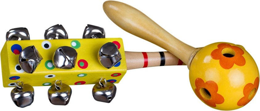 Close-up photo of yellow music instruments isolated on white