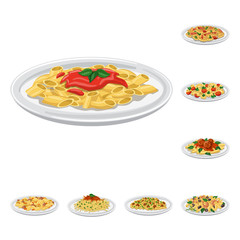 Vector design of pasta and carbohydrate symbol. Set of pasta and macaroni stock vector illustration.