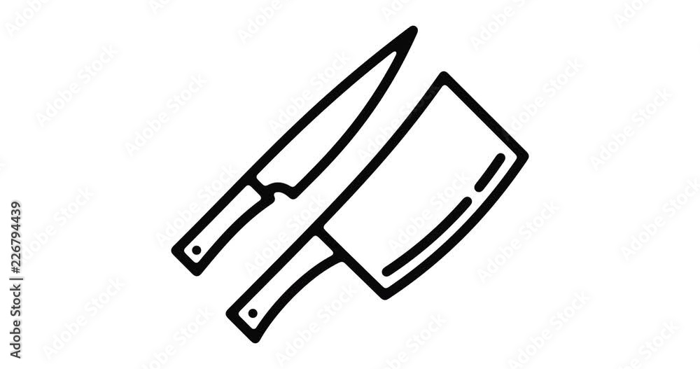 Poster knife set line icon motion graphic animation with alpha channel.