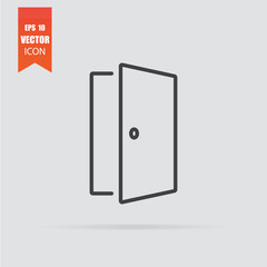 Door icon in flat style isolated on grey background.