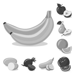 Vector illustration of vegetable and fruit sign. Collection of vegetable and vegetarian vector icon for stock.