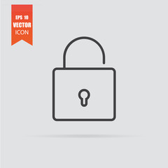 Lock icon in flat style isolated on grey background.