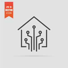 Smart home icon in flat style isolated on grey background.